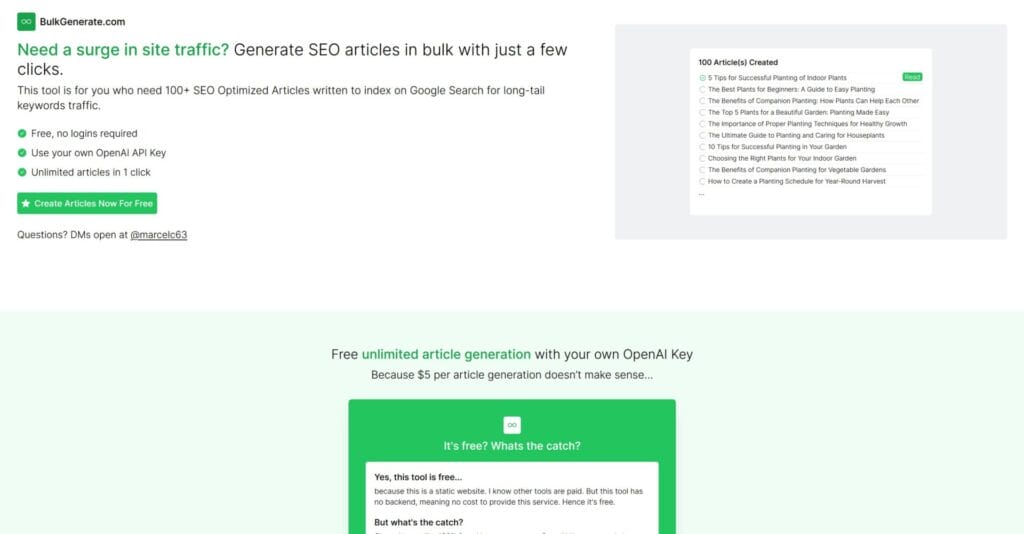 Bulkgenerate analisis- La página de inicio de generación optimizada de un sitio web con fondo verde, diseñada para mejorar el SEO.