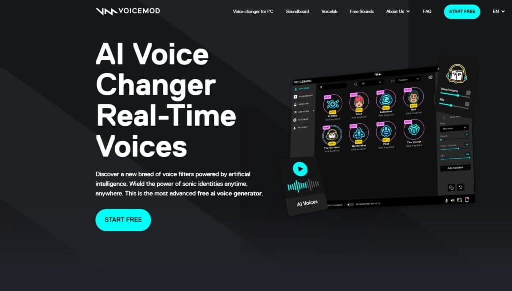 7 increíbles herramientas de IA de audio  -  ￼Voicemod AI -- Un sitio web con herramientas impulsadas por IA para mejorar el audio en tiempo real mediante tecnología de cambio de voz.
